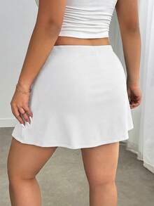 Enliva Plus-Size Women's Solid Color Basic A-Line Casual Mini Skirt (With Leggings), Suitable For Curvy Figures, Cool And Stretchy Fabric For Summer, For Apple And Rounded Body Shape - White - View 2