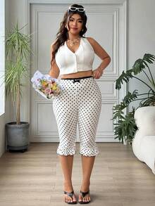 SHEIN EZwear 大码女式波点休闲打底裤 - 黑與白 - 查看 7