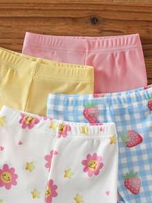 SHEIN 8件組女嬰 (0-3歲) 夏季可愛白色度假休閒格紋向日葵短袖背心T恤上衣與短褲套裝 - 彩色 - 查看 6