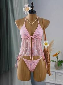 Bellisia 夏季女士吊带露背系带比基尼上衣 - 粉色 - 查看 8