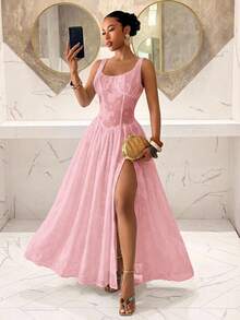 Slaydiva Vestido de resort con estampado floral blanco para mujer, adecuado para festivales de música, Día de San Valentín, Pascua, temporada de bodas, temporada festiva, uso casual y elegante para ir y venir, uso diario, atuendos de trabajo, vacaciones, fiestas, cruceros, básicos de fiesta, estilos y citas diarias. - Rosa - Ver 3