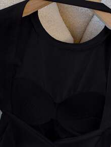 INAWLY Women's Solid Color Long Sleeve Fashionable Hollow Sexy Backless T-Shirt - Black - View 4