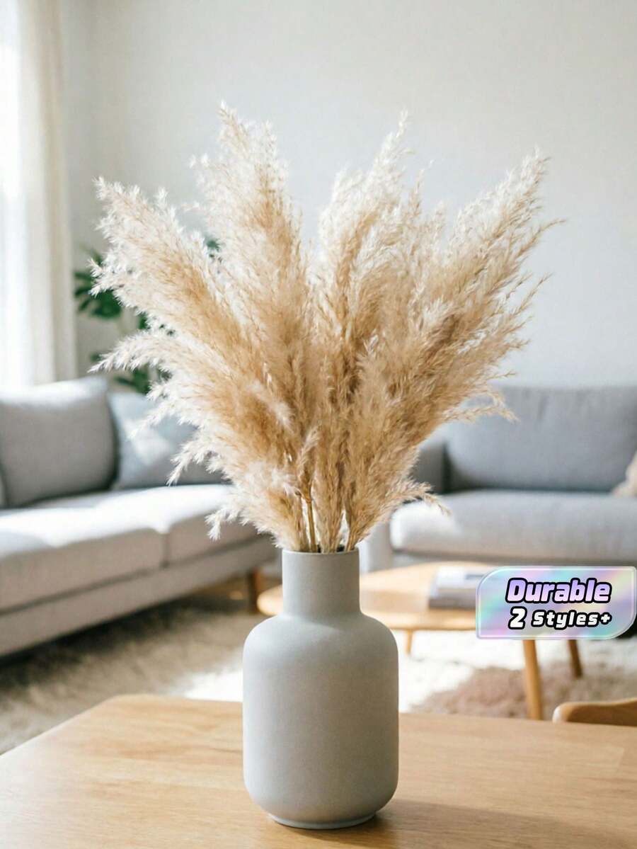 1PC Large Artificial Pampas Grass, 51 Inch Beige Faux Fluffy Dried Grass Stems, Tall Fake Plant For Vase Filler, Boho Wedding Home Kitchen Decor - Multicolor - View 1
