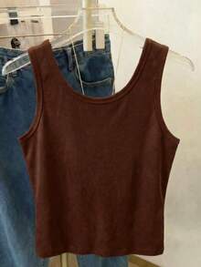 Resyla Shiny Rhinestone Embellished Brown Vest, Fashionable Minimalist Design, Gift For Friends - Brown - View 2