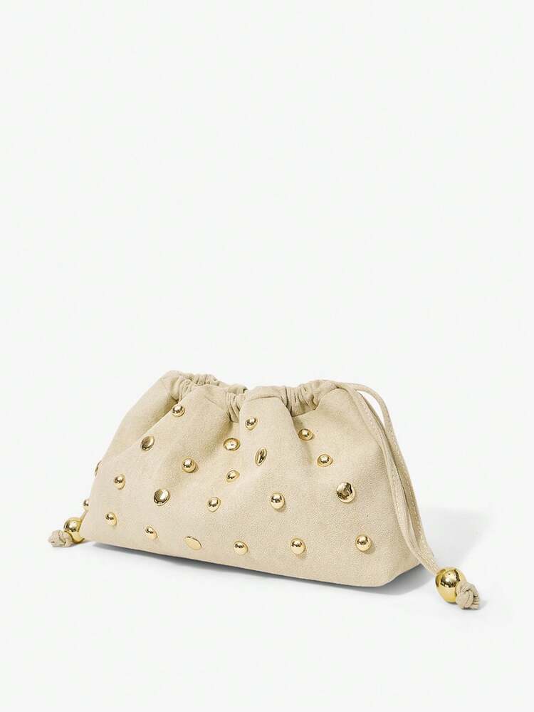 SHEIN Maija Ladies,Women Clutches, Drawstring Clutch,Suede,Fashionable, Elegant, Simple, Personalized, Versatile, Classic, For Commute, Office,Date, Daily,Shopping, Afternoon Tea