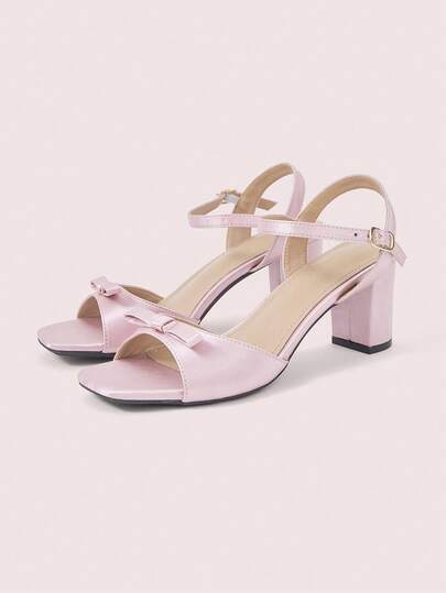 CUCCOO DOLLMOD New Women's European And American Style Satin Bow Sandals Women's Open-Toed Thick Heel One-Word Buckle High Heels