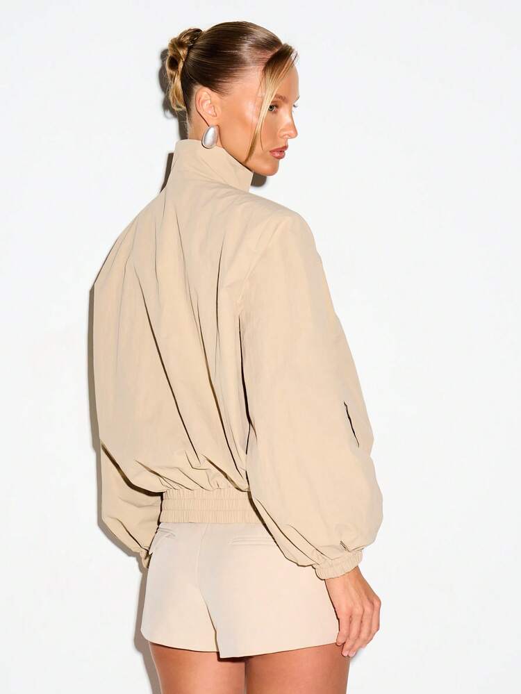 Funnel Neck Windbreaker Jacket With Shoulder Pads