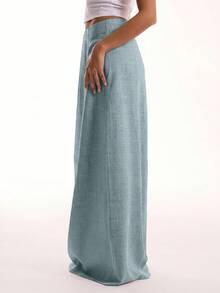 MUSERA Pinstripe Low Rise Maxi Skirt Summer Vacation Elegant Casual Cute Vacation Summer Work Office Fall Autumn Party Holiday - Baby Blue - View 4
