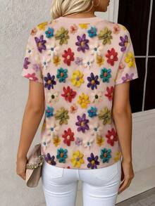 Selamara Women's Regular Fit T-Shirt, Floral Print Pattern Design, Elegant Vibe, Short Sleeve Tee, Comfortable Daily Wear, Suitable For Outdoor, Office - Multicolor - View 2