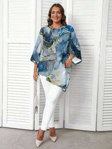 EMERY ROSE Plus Size Casual Minimalist All-Over Print Shirt, Spring/Autumn Fall - Multicolor - View 5