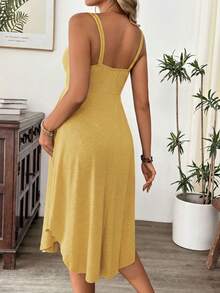 Cheriluna Maternity Maternity Solid Color Ruched Button Design Nursing Camisole Dress - Yellow - View 2