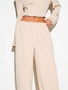 KIZN Tailored Balloon Trousers Wide Leg Elastic Waist Cinched Ankle Drawstring Chic Casual Suit Pants - Apricot - View 5