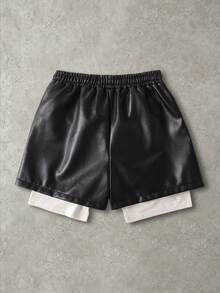 ROMWE MEN Men's PU 2 In 1 Shorts, Spring/Summer - Black - View 2