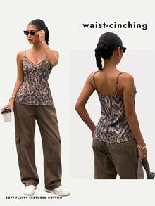 DAZY Canotta casual da donna con stampa leopardata, stile da vacanza e strada per l'estate - Castano - Visualizzare 12
