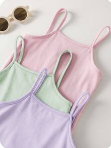 SHEIN 3件套女婴夏季可爱纯色弹力吊带背心和短裤套装 - 彩色 - 查看 5