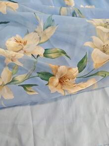 SHEIN LUNE 輕盈雪紡花卉印花時尚通勤百搭 A 字連身裙，附荷葉袖，女款 - 彩色 - 查看 5