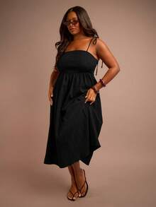 FASHION SZN Plus Size Dresses Summer Holiday Dresses, Vacation Dress, Festival, Ibiza, Loose Fit Midi Dress, Ladies Casual Sun Dress, Holiday Outfit, Sun Dress, Summer Dresses For Women, Curve Dresses For Women, Long Dress, Maxi Dress, Midi Dress, Plus Size Women Clothes, Vacation Outfits Women, Plus Size Summer Clothes - Black - View 1