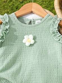 SHEIN Vintaside Kids Set Rompi dan Celana Pendek Jacquard Lucu untuk Bayi Perempuan, Musim Semi/Panas - MultiWarna - View 7