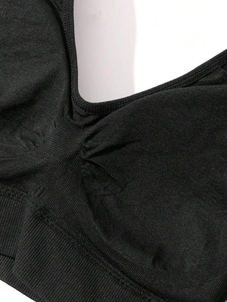 Solid Color Seamless Wide Strap Hollow-Out Sports Bra For Women, Suitable For Summer