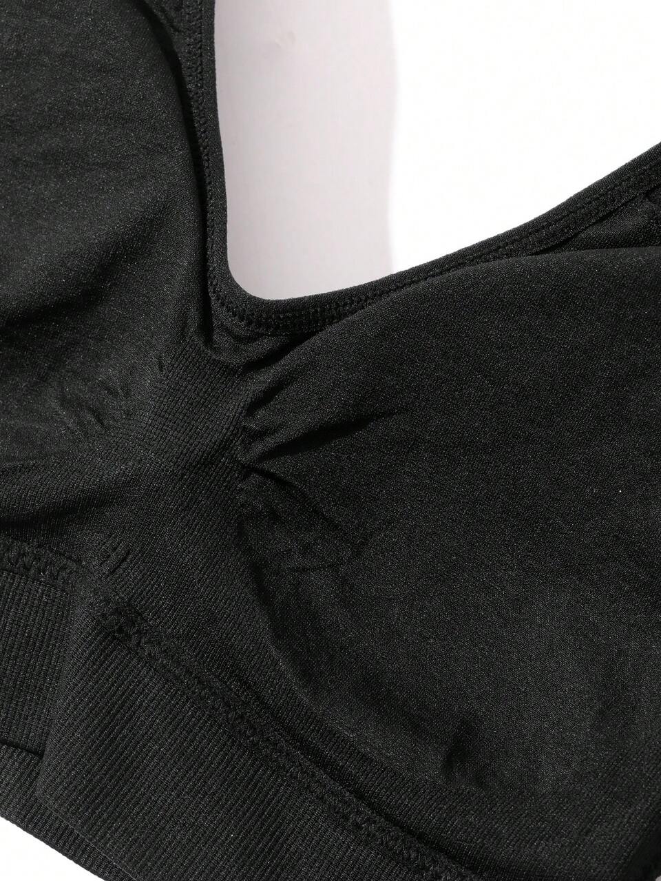 Solid Color Seamless Wide Strap Hollow-Out Sports Bra For Women, Suitable For Summer