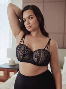 Slumbrini Sujetador con aros y encaje para mujer de talla grande, con soporte y transpirable - Negro - Ver 4