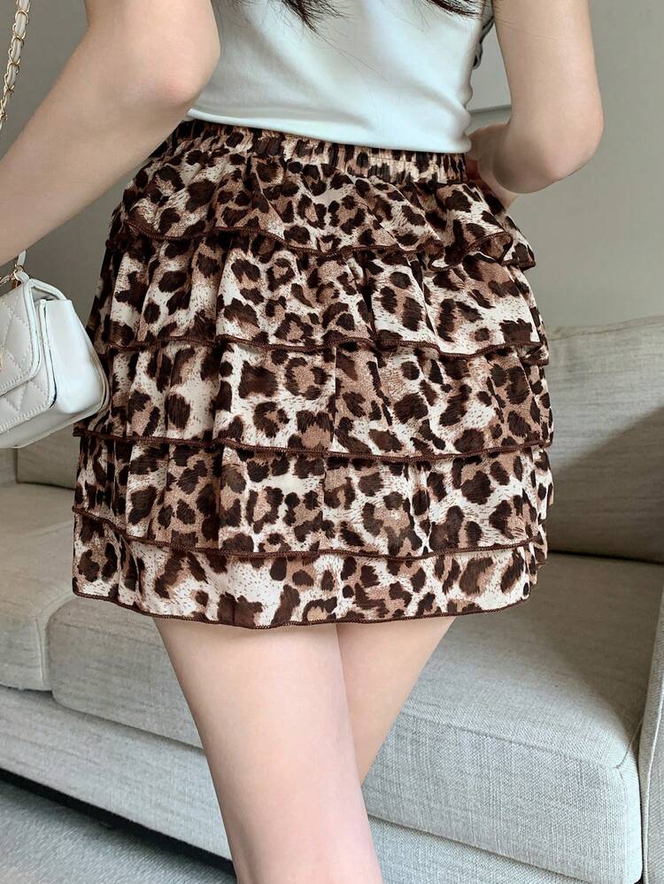 Leopard Print Mini Skirt For Women, Spring & Summer