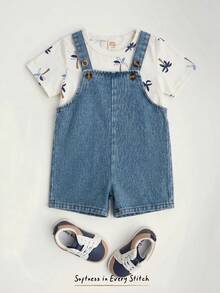 Cozy Pixies Set de 2 piezas con top de manga corta de punto suave de unicolor y pantalones cortos con estampado de árbol de coco para bebé niño - Multicolor - Ver 7