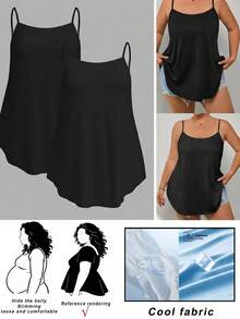 SHEIN CURVE+ 2 piezas Camisola de talla grande en negro y blanco, cómoda para el hogar, exterior, vacaciones - Negro - Ver 1