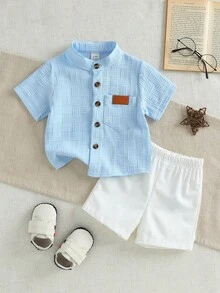 Souflis Souflis Baby Boy Single-Breasted Short Sleeve Top And Shorts Casual Daily Outfit, Suitable For Dining, Party, Birthday - Multicolor - View 2