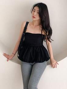 DAZY Solid Color Slim Fit Korean Style Sleeveless Blouse - Black - View 8