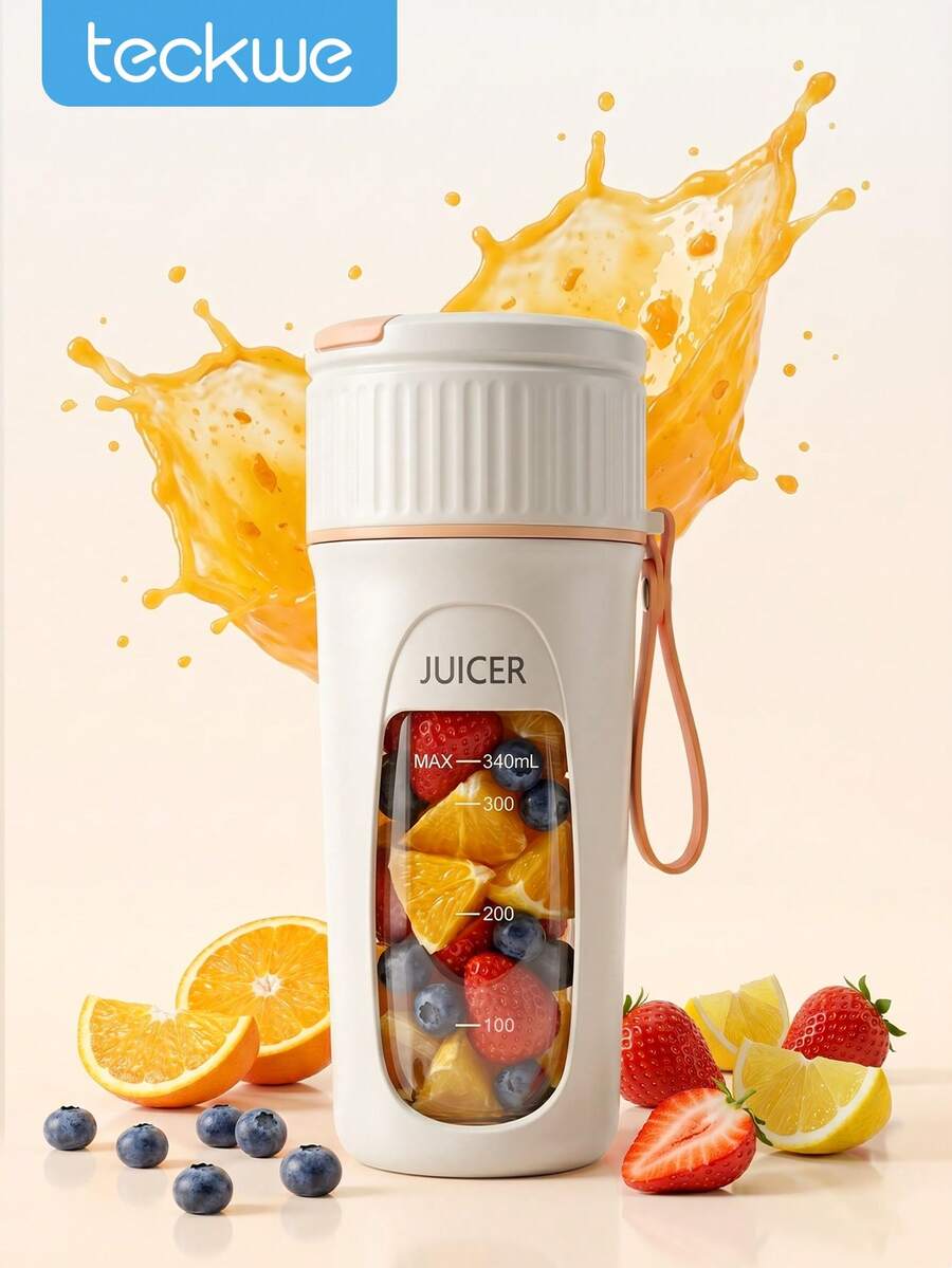 Teckwe 340ml 便攜式電動果汁杯，USB充電迷你果昔攪拌機，個人水果果汁機，適合旅行與日常使用 - 0.5升-1升 - 查看 1