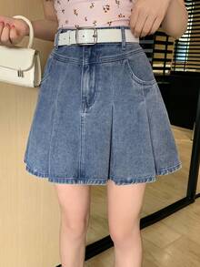 DAZY Women's Short Pleated Denim Mini Skirt, Suitable For Spring And Summer - Blue - View 10