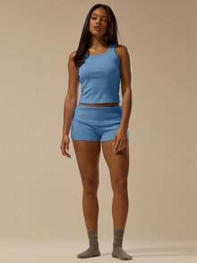 MUSERA ESSENTIALS Soft Rib Scoop Neck Fitted Longline Tank Vest Top Sold As 2 Pieces Multipack Spring Summer Holiday Everyday Cute Daily Basics Simple Essential - Blue - View 4