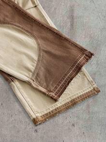 AXEPEAK Men's Pockets Button Patchwork Contrast Color Washed Retro Streetwear Denim Jeans Holiday Beige Summer - Brown - View 6