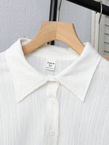 SHEIN Teen Girl Casual Daily Versatile Comfortable Loose Solid Color Collared White Shirt Fall/Winter - White - View 3