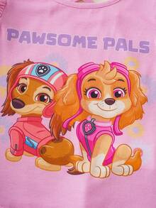 SHEIN | PAW Patrol Kaos Kasual Berkerah Bulat dengan Motif Kartun dan Hem Berkerut untuk Anak Perempuan - Berwarna merah muda - View 4