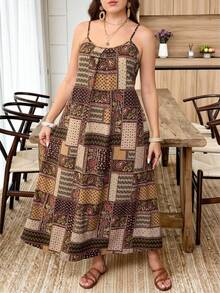 Lacomfia Casual Minimalist Paisley Print Sleeveless Loose Fit Regular Spring/Summer Plus Size Dress - Multicolor - View 3