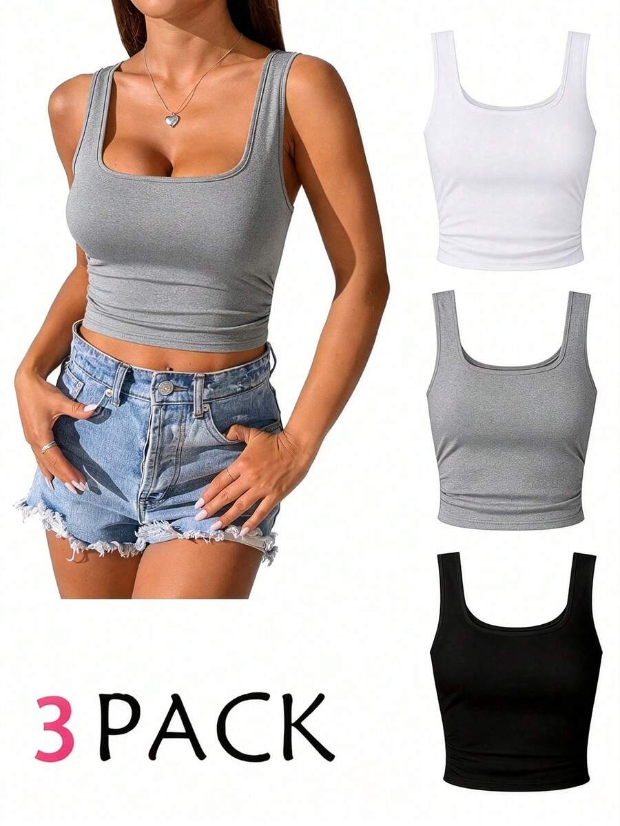 GlowEve CURVE Bộ 3 món nữ size lớn, áo sát nách xếp ly màu trơn, mùa hè - Nhiều màu - Xem 1