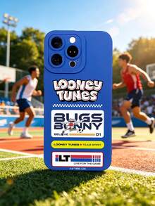LOONEY TUNES X SHEIN 1個 Looney Tunes 兔八哥賽車風手機殼，藍色底色，大膽 LOONEY TUNES 字體，格子細節與足球主題兔八哥印花，全覆蓋防震保護殼，相容於 iPhone 13/14/15/16/17/17 Pro Max 與 Galaxy S25 Ultra，卡通運動手機配件 - 藍色 - 查看 6