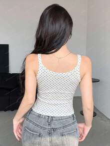 DAZY 女款波點印花鈕扣半開襟休閒背心上衣 夏季 - 杏色 - 查看 2