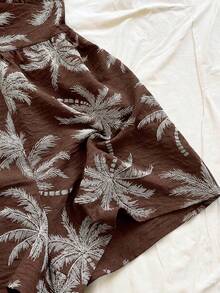 Soleia Women's Brown Summer Boho Tropical Wrap Holiday Vacation Tropical Print Jumpsuit, Spaghetti Strap, Metal Decor, Brunch, Beach Vacation, Music Festival - Coffee Brown - View 6