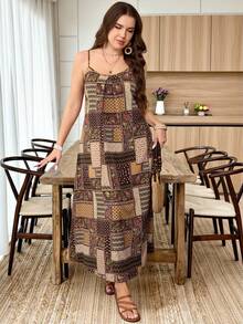 Lacomfia Casual Minimalist Paisley Print Sleeveless Loose Fit Regular Spring/Summer Plus Size Dress - Multicolor - View 4