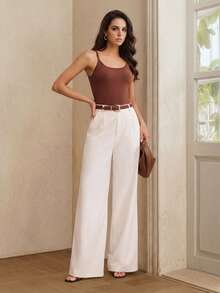 Anewsta Essential Versatile Square Neck Camisole Top, Seamless High Stretch Casual Outerwear In Shades Of Brown Everyday Summer - Coffee Brown - View 3