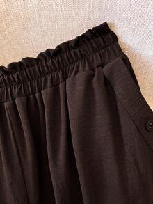 SHEIN LUNE CURVE Plus Size Women Casual Pocketed Button Closure Pants, Versatile For Daily Wear & Commute Fall - Rust Brown - View 6