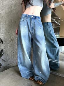 DAZY Celana Jeans Kasual Wanita dengan Hiasan Rhinestone yang Melimpah - Biru - View 9