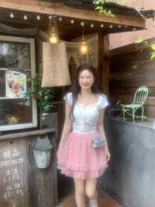 DAZY Women's Girly Mesh Korean Style Versatile Mini Skirt, Spring/Summer - Pink - View 6