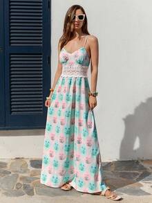 Brillora Women's Floral Print Ruched Dress, Fashionable For Vacation And Dates - Green - View 7