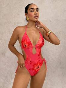 Swim Glamine Áo tắm liền thân gợi cảm cổ yếm, khoét lỗ, in họa tiết hoa dành cho nữ - Nhiều màu - Xem 6