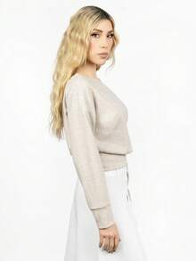 PRISCILA ESCOTO PRISCILA ESCOTO Apricot Knit Asymmetric Shoulder Long Sleeve Top For Women, Autumn/Winter - Apricot - View 4