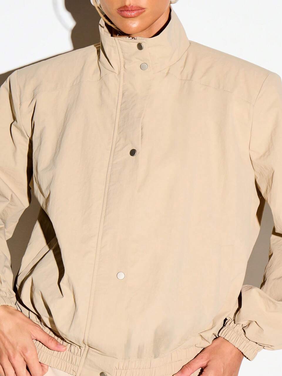 KIZN Funnel Neck Windbreaker Jacket With Shoulder Pads